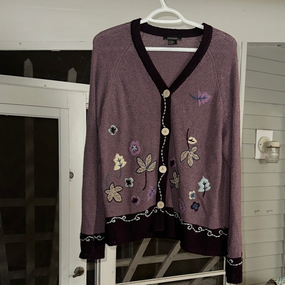 T & Company Purple Knit women Cardigan Size Large